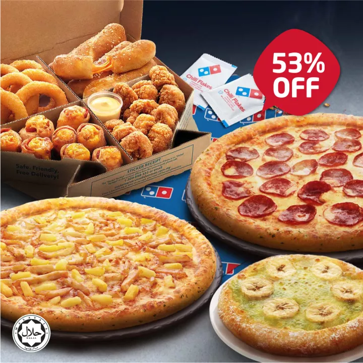 Image for Bundle Special - Domino's Pizza- 2 Regular Pizzas + 1 Fabulous / Cheesy 4 + 1 Banana Kaya